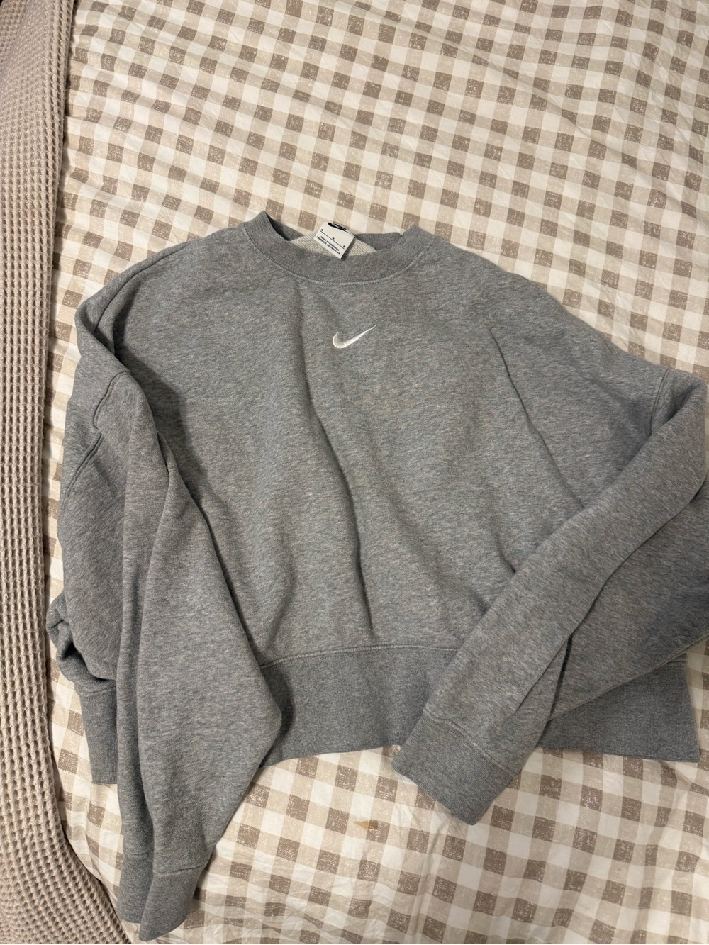 Nike Gray Cropped Crew Sweatshirt with White Swoosh